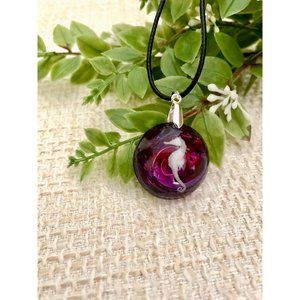 Resin Pendant, Seahorse Pendant, Round Seahorse Pendant, Seahorse Necklace, Purp